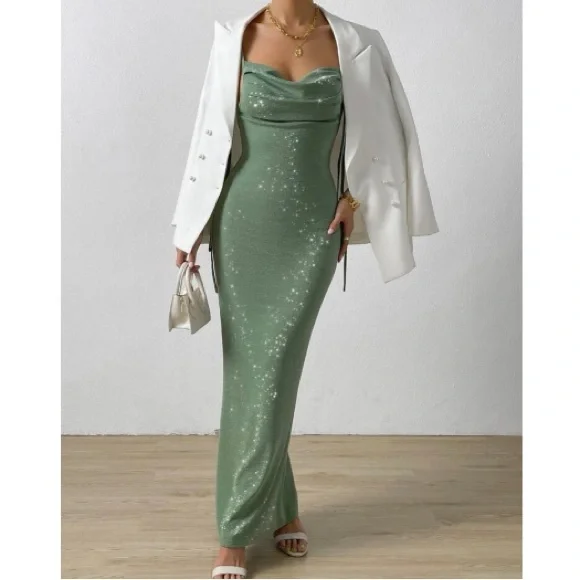 Luxe knot shoulder backless bodycon formal party evening dress - Picture 6 of 7